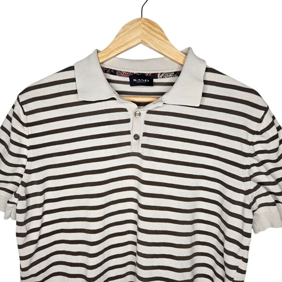 SAND Copenhagen Striped Polo Shirt Men XL Beige Brown Short Sleeve Preppy Casual - Picture 2 of 7
